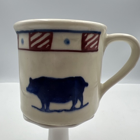 Vintage Hartstone‎ Cow & Pig Coffee Mug Red White Blue Farm Country Kitchen - Picture 1 of 8